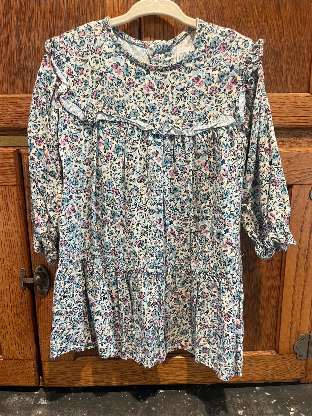 Zara Cream Floral Blouse with Blue & Pink Accents